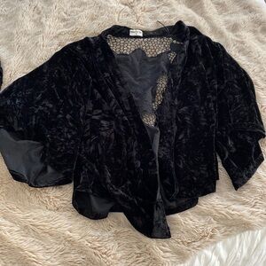 Velvet open front cardigan/shrug ; embroidered back details